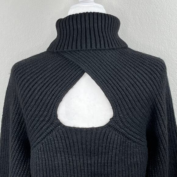 1.State Cable Knit Long Sleeve Turtleneck Sweater Back-Cutout Black Small NWT - Picture 10 of 14